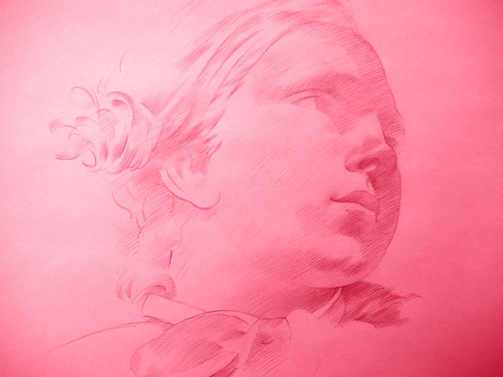  Head of a Youth, 2014, crimson red on paper, 17.5 x 23.5 inches 